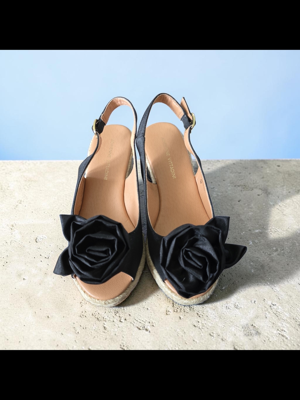 Adrienne Vittadini Black Floral Slingback Espadrille Wedges